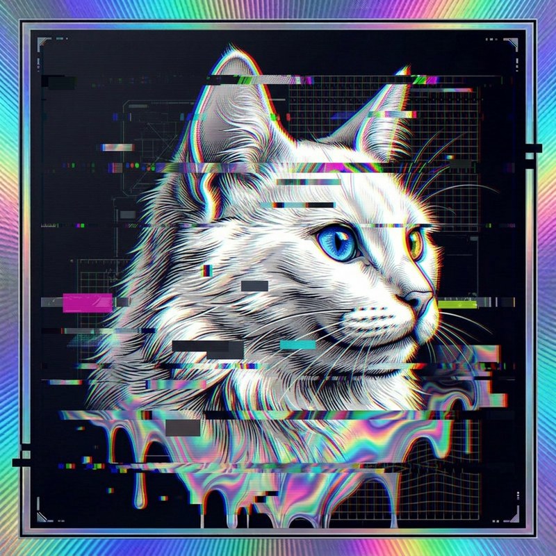 #028 White Turkish Angora holo cat