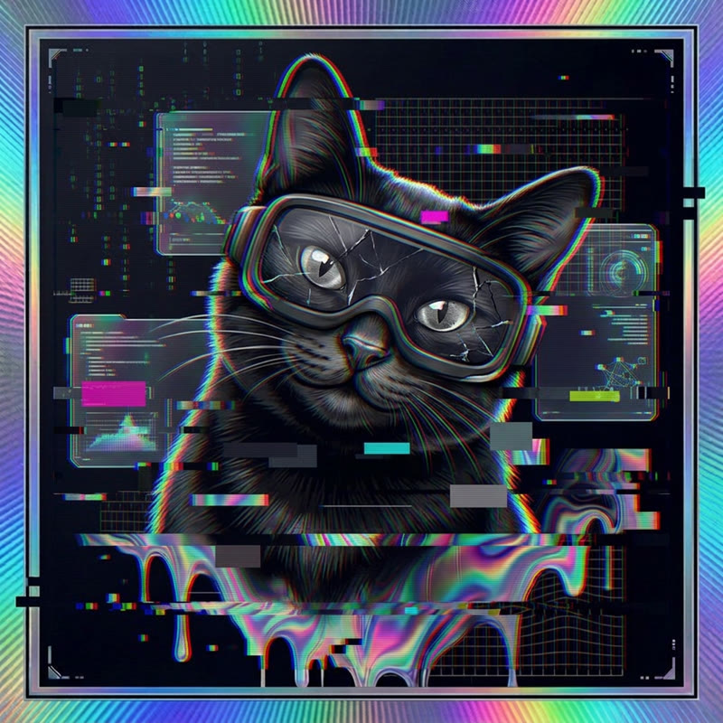 #211 Jet-black shorthair holo cat