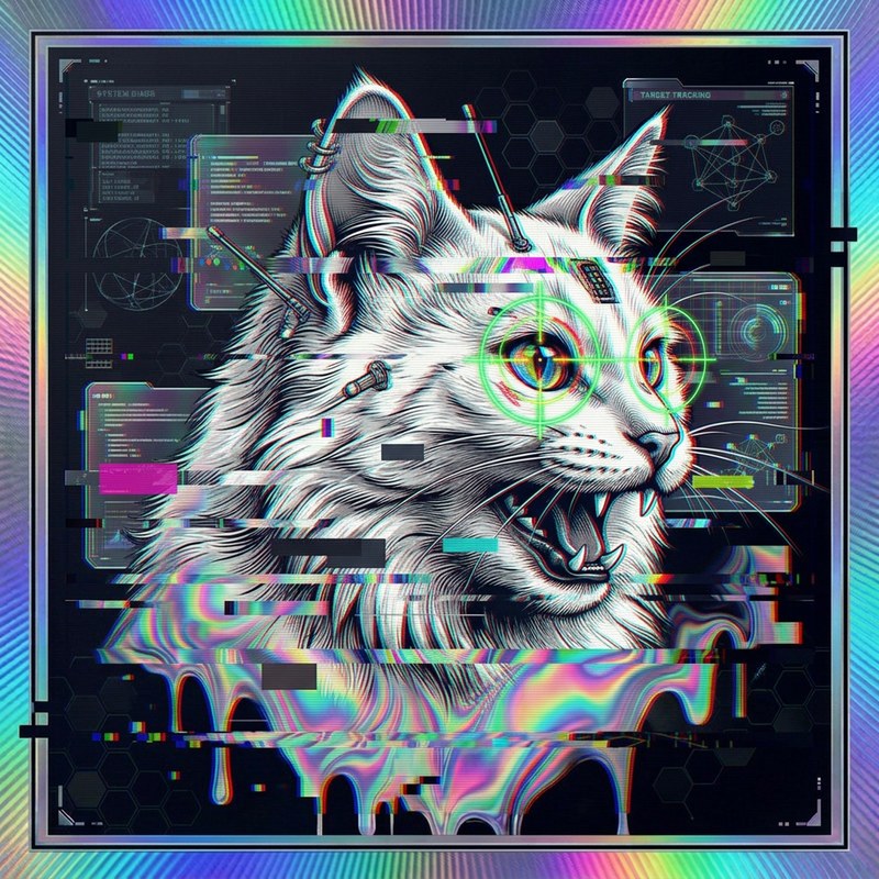 #128 White Turkish Angora holo cat