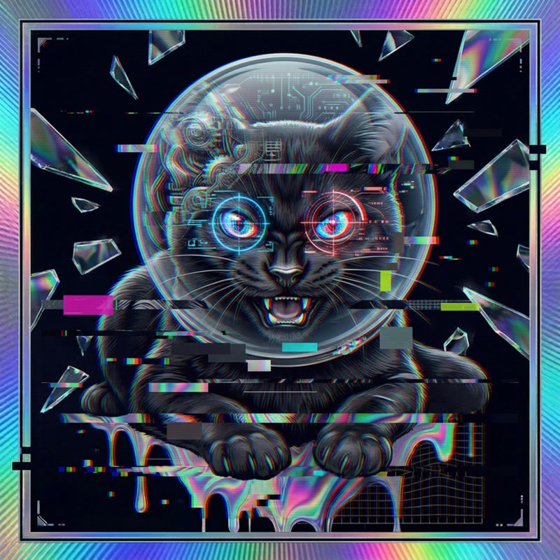 #210 Jet-black shorthair holo cat
