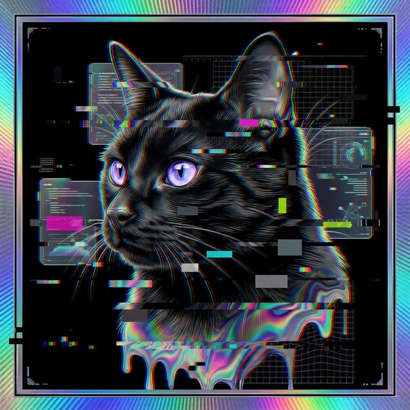 #205 Jet-black shorthair holo cat