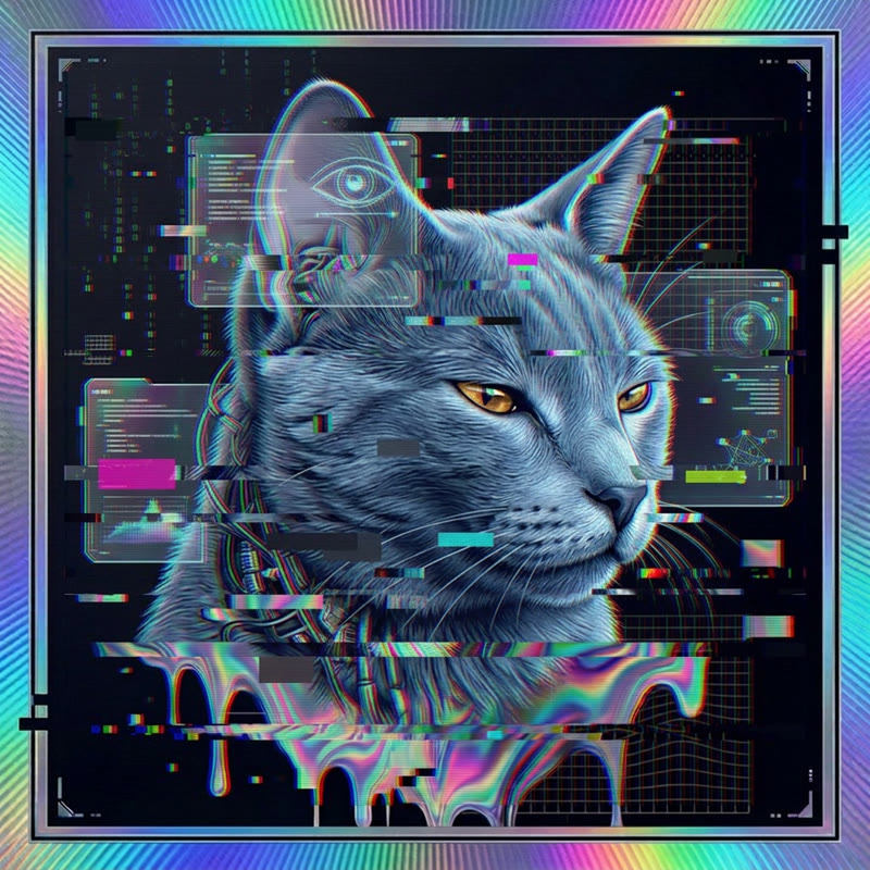 #198 Russian Blue holo cat