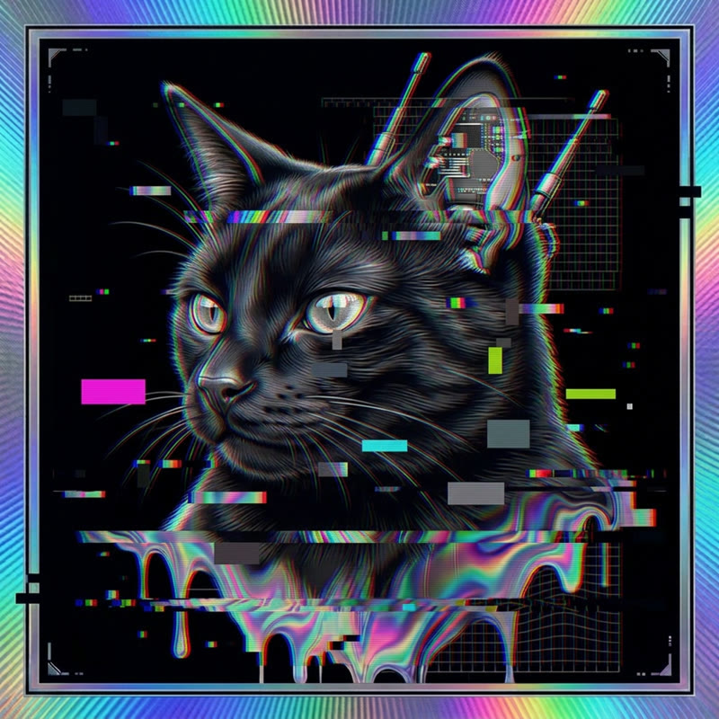 #216 Jet-black shorthair holo cat