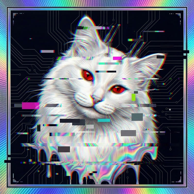 #303 White Turkish Angora holo cat