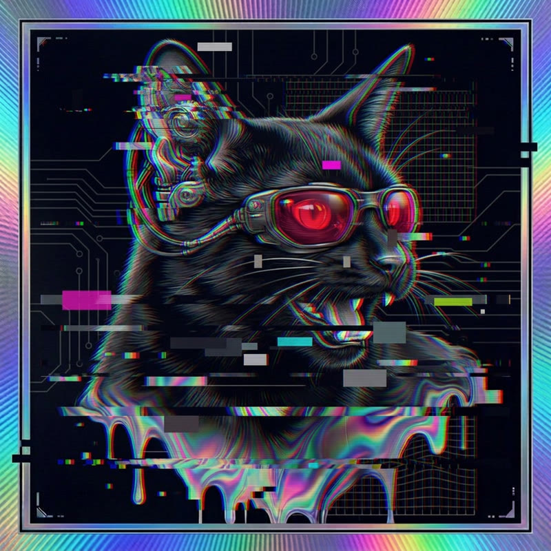 #196 Jet-black shorthair holo cat