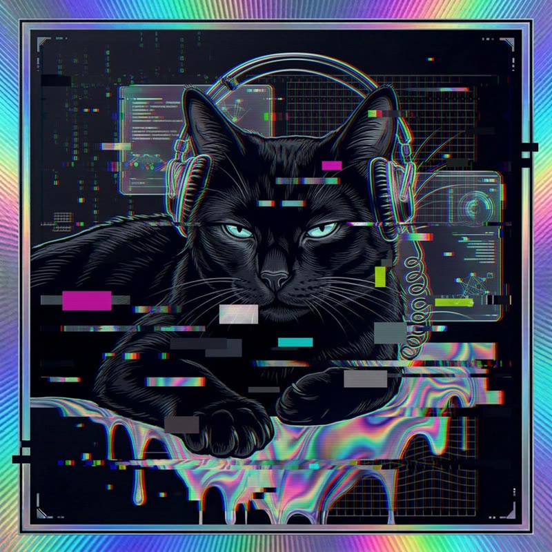 #307 Jet-black shorthair holo cat