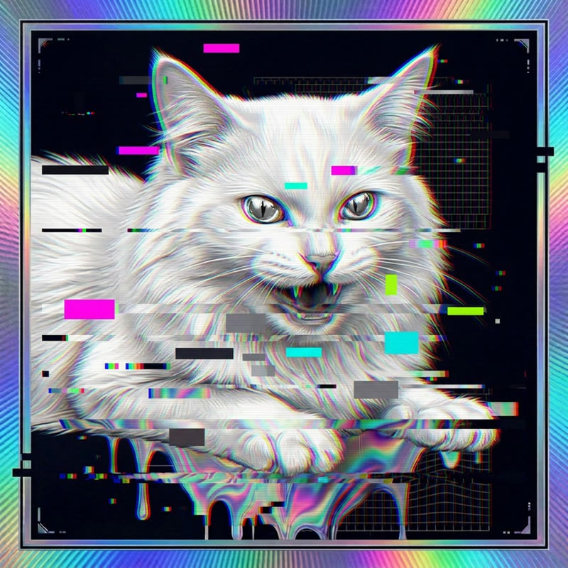 #166 White Turkish Angora holo cat