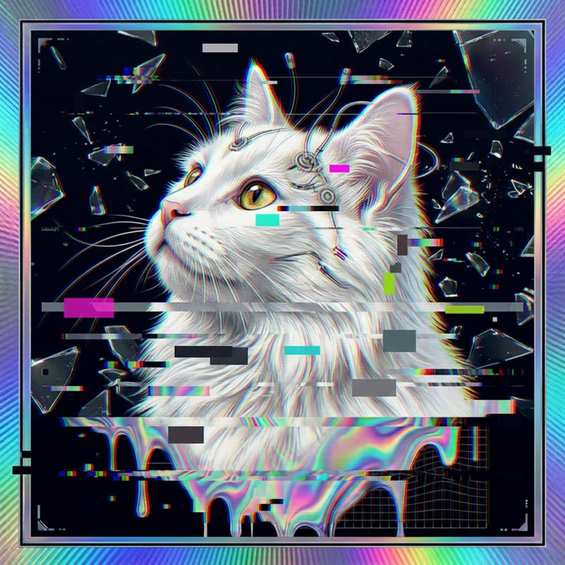 #119 White Turkish Angora holo cat