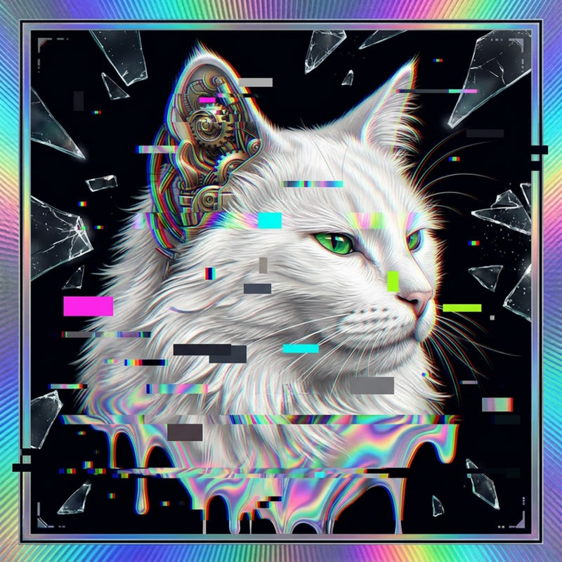 #248 White Turkish Angora holo cat